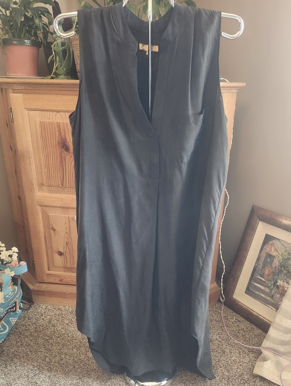 Minnie Rose Black 100% Silk Popover Tunic Dress